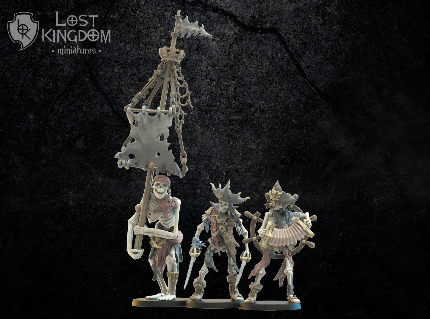 3d Printed Skeletal Buccaneers Command Group by Lost Kingdom Miniatures