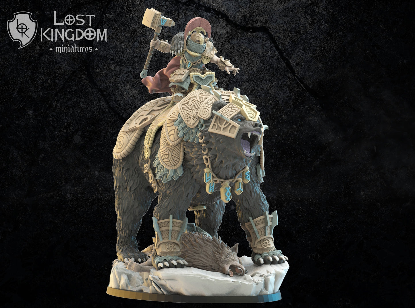 3d Printed Boffar, Bjorn Commander on Warbear by Lost Kingdom Miniatures