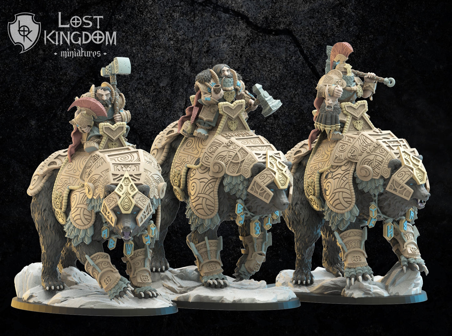 3d Printed Bjorn Knights on Warbears x3 by Lost Kingdom Miniatures