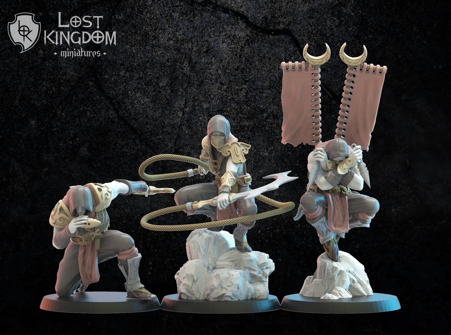 3d Printed Dark Elf Dākumūn Shinobi Command Group by Lost Kingdom Miniatures