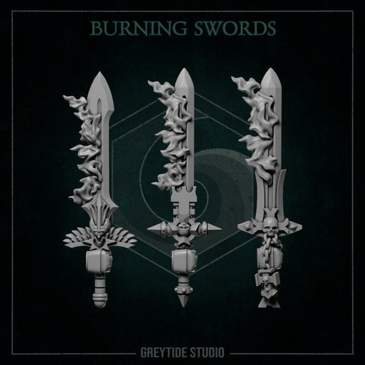 3d Printed Burning Swords x6 by Greytide Studio