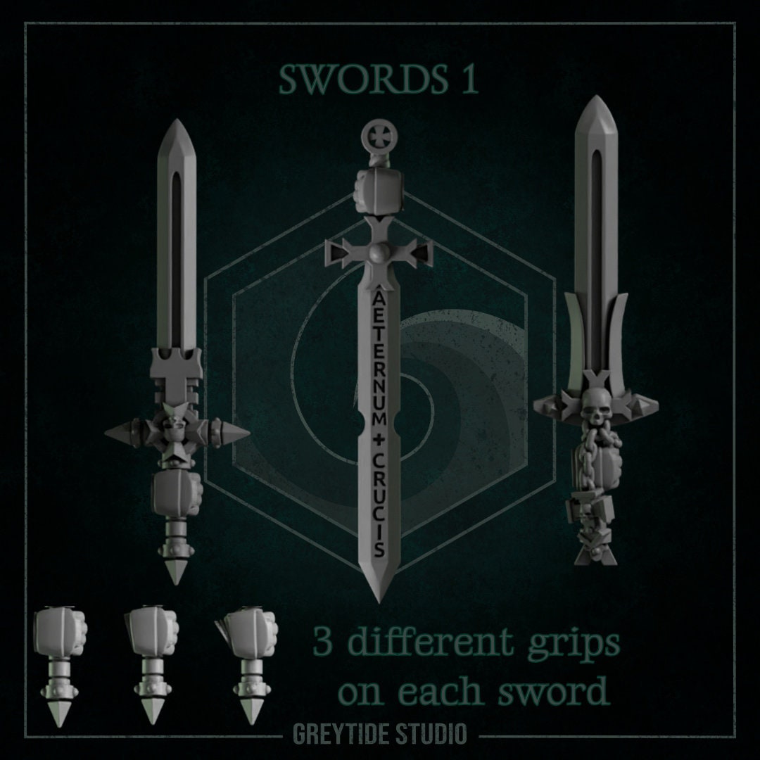 3d Printed Templar Cross Swords x9 by Greytide Studio