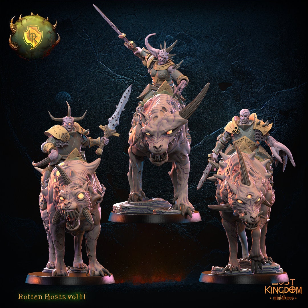 3D Printed Sickness Knights on Rotten Wolves x3 by Lost Kingdom Miniatures