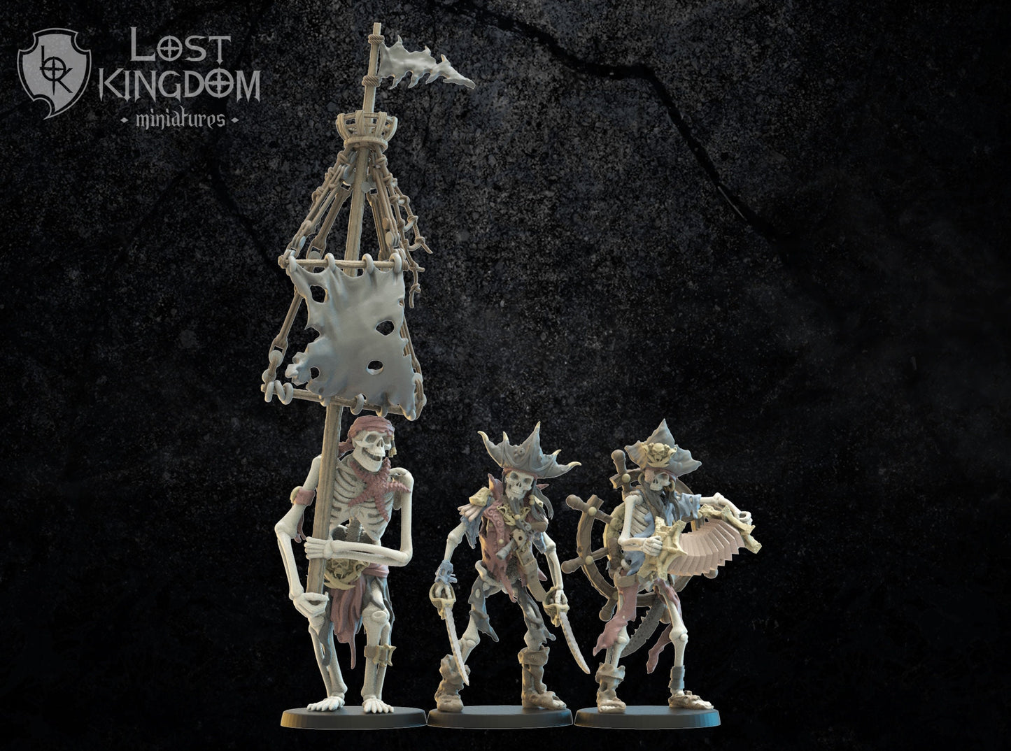 3d Printed Skeletal Buccaneers Command Group by Lost Kingdom Miniatures