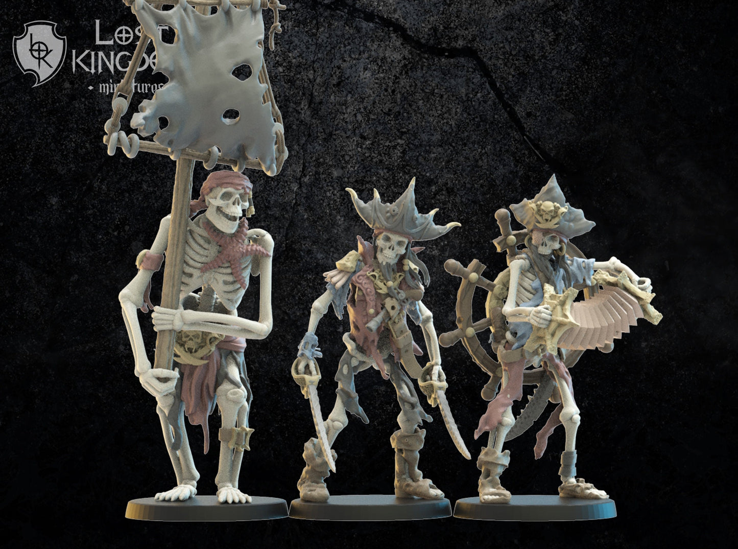 3d Printed Skeletal Buccaneers Command Group by Lost Kingdom Miniatures