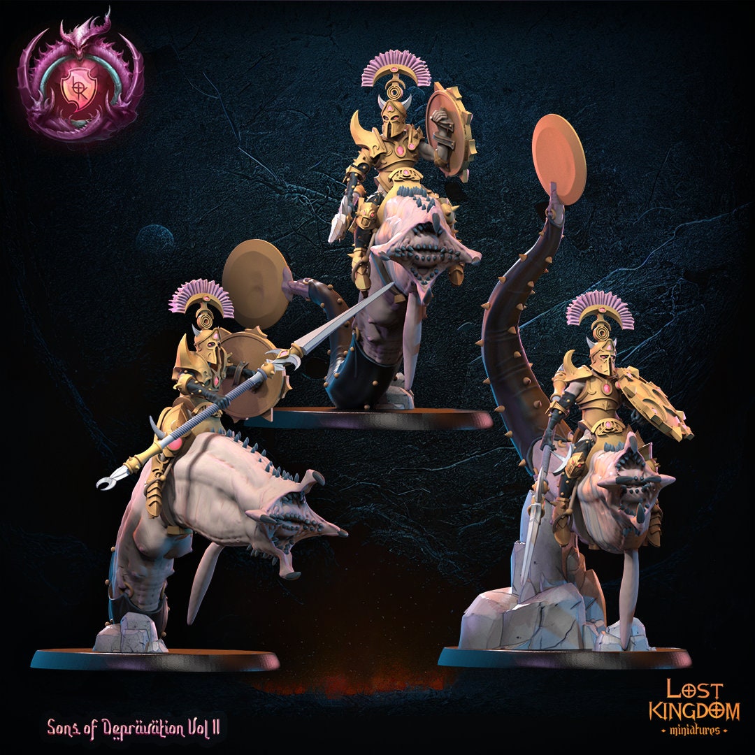 3d Printed Perversion Knights Worm Riders x3 by Lost Kingdom Miniatures