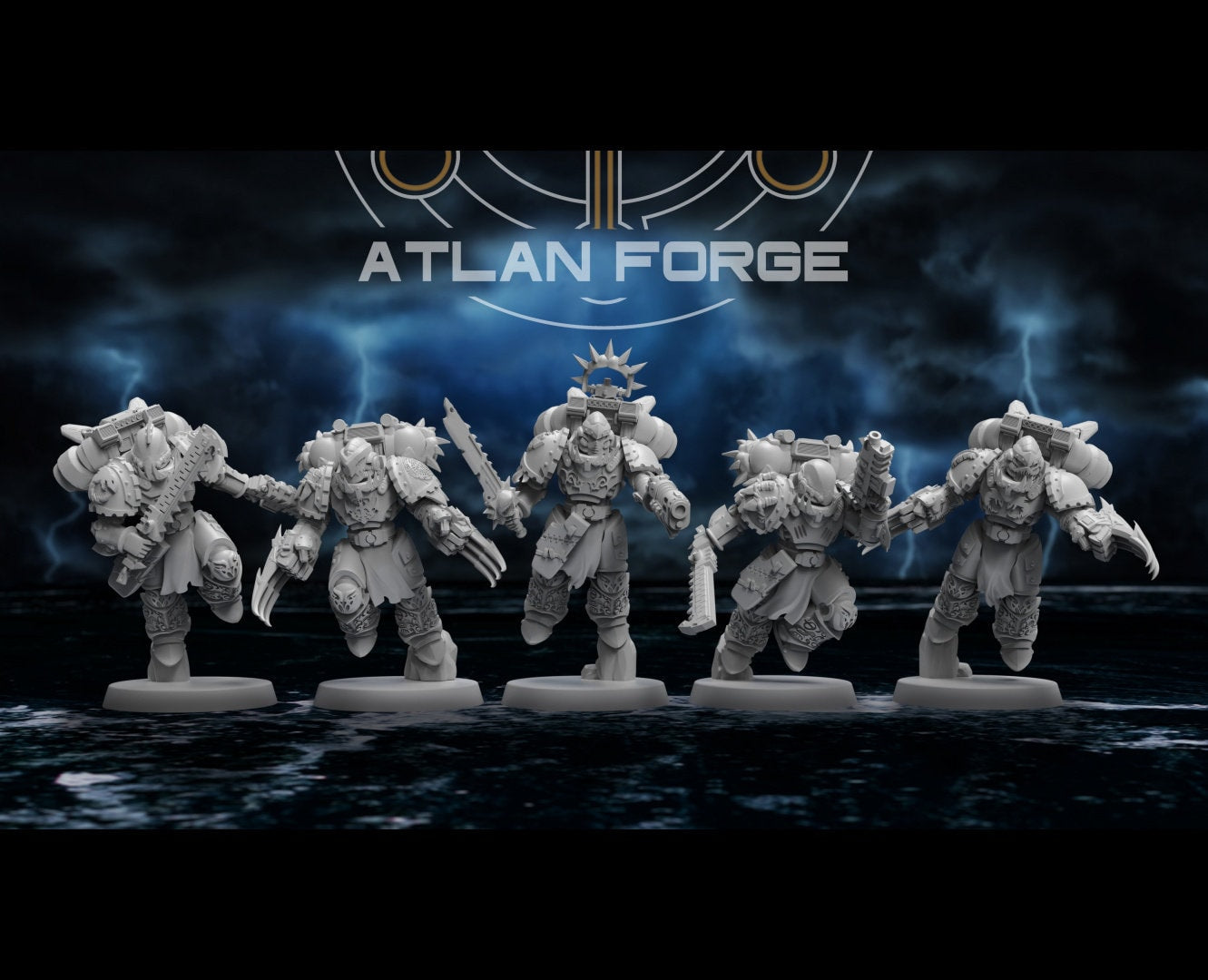 3d Printed Shark Knight Hunters x5 by Atlan Forge Miniatures