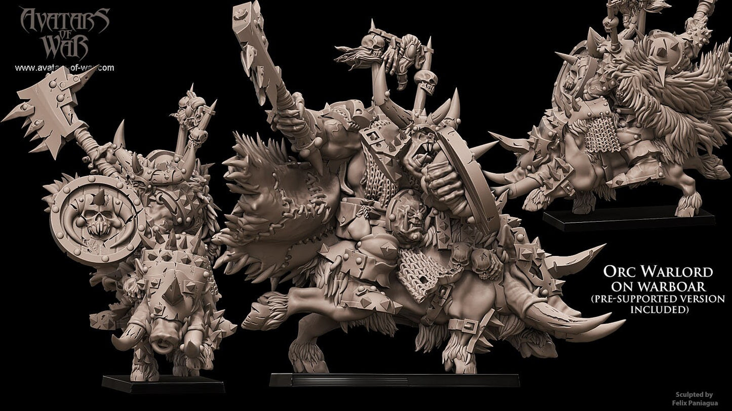 3D Printed Iron Orc Warboss on Warboar by Avatars of War