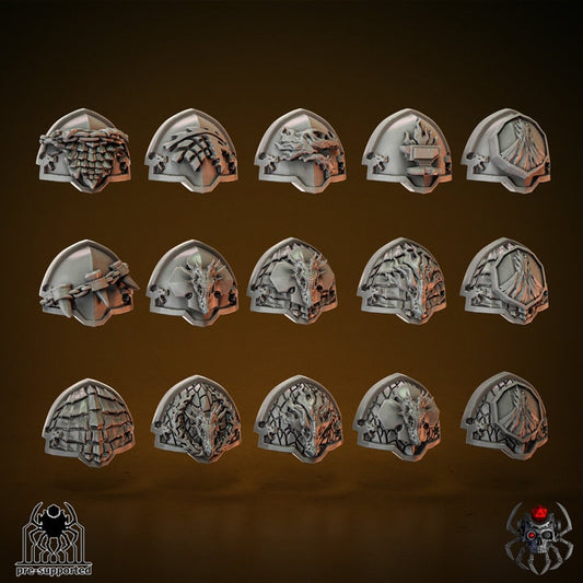 3D Printed Heavy Armor Flame Lizard Shoulders x15 by EightLegsMiniatures