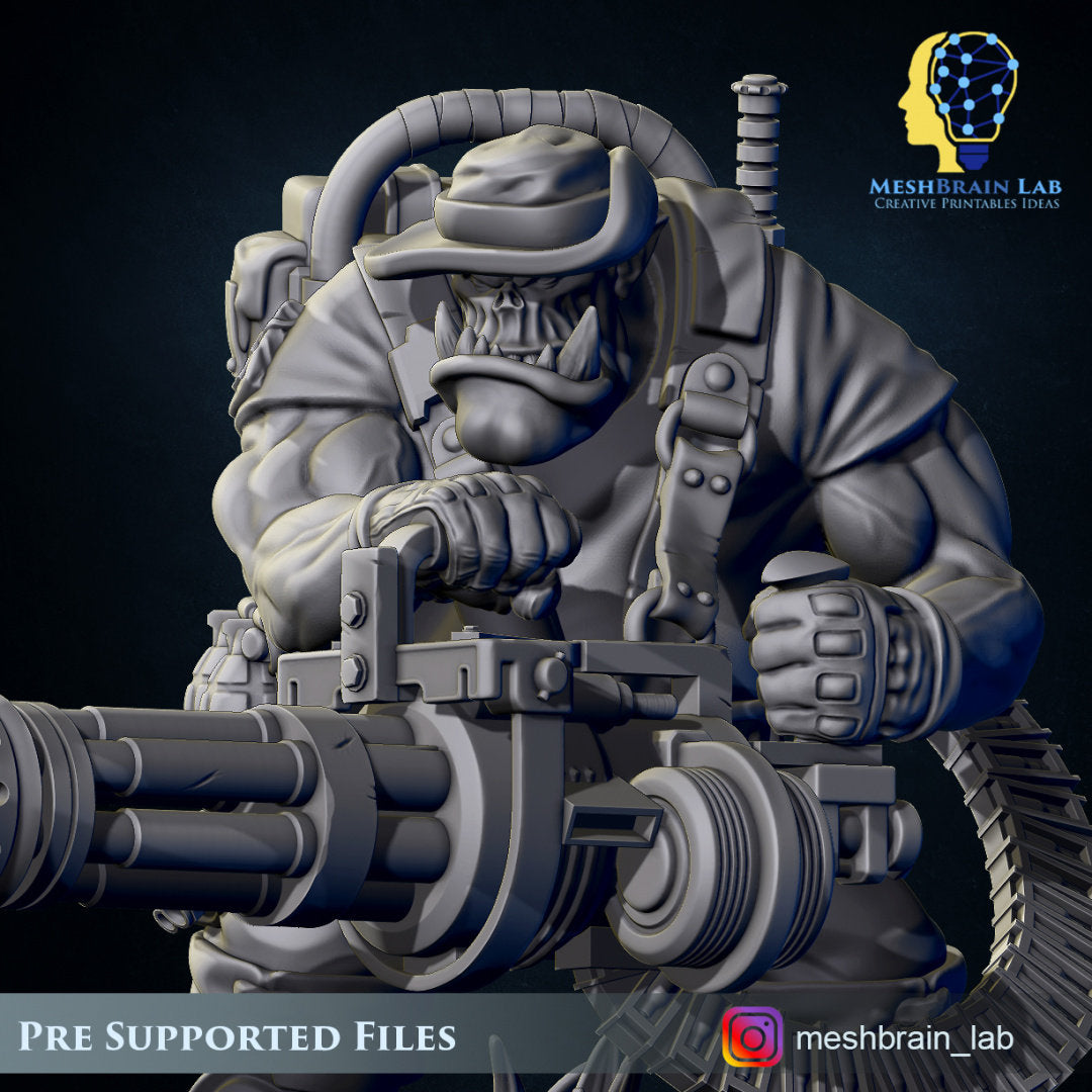 Meshbrain Lab 3d Printed Ork Commando with Minigun by Meshbrain Labs Miniatures ...