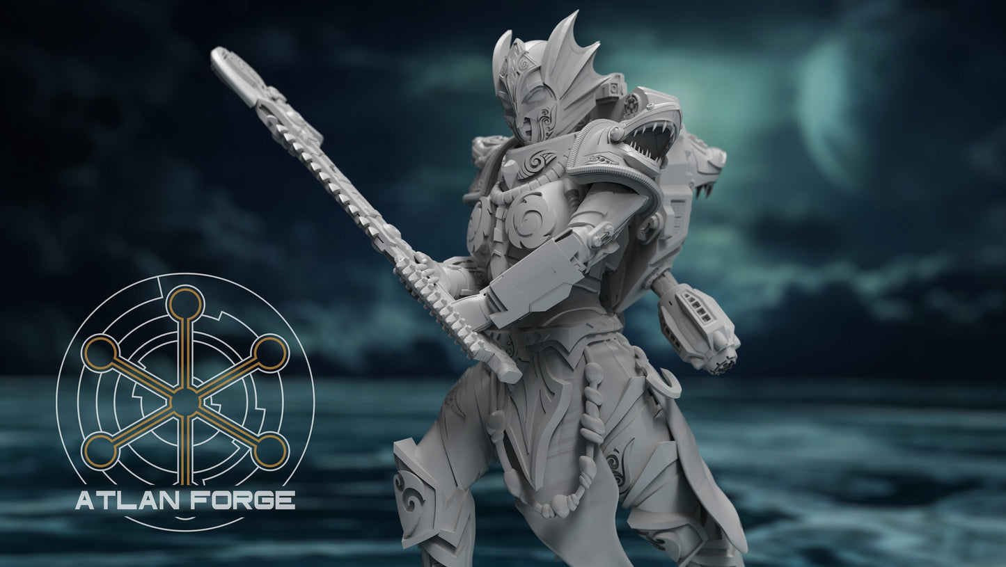 3d Printed Shark Knight Wave Maidens x5 by Atlan Forge Miniatures