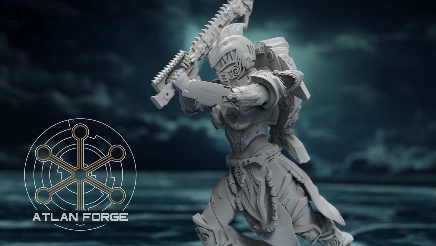 3d Printed Shark Knight Wave Maidens x5 by Atlan Forge Miniatures