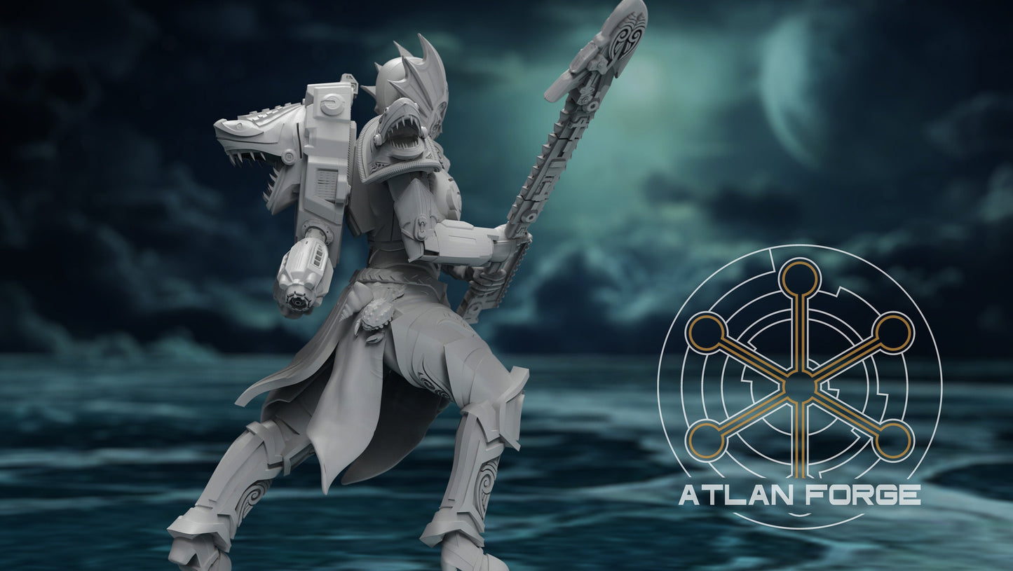 3d Printed Shark Knight Wave Maidens x5 by Atlan Forge Miniatures