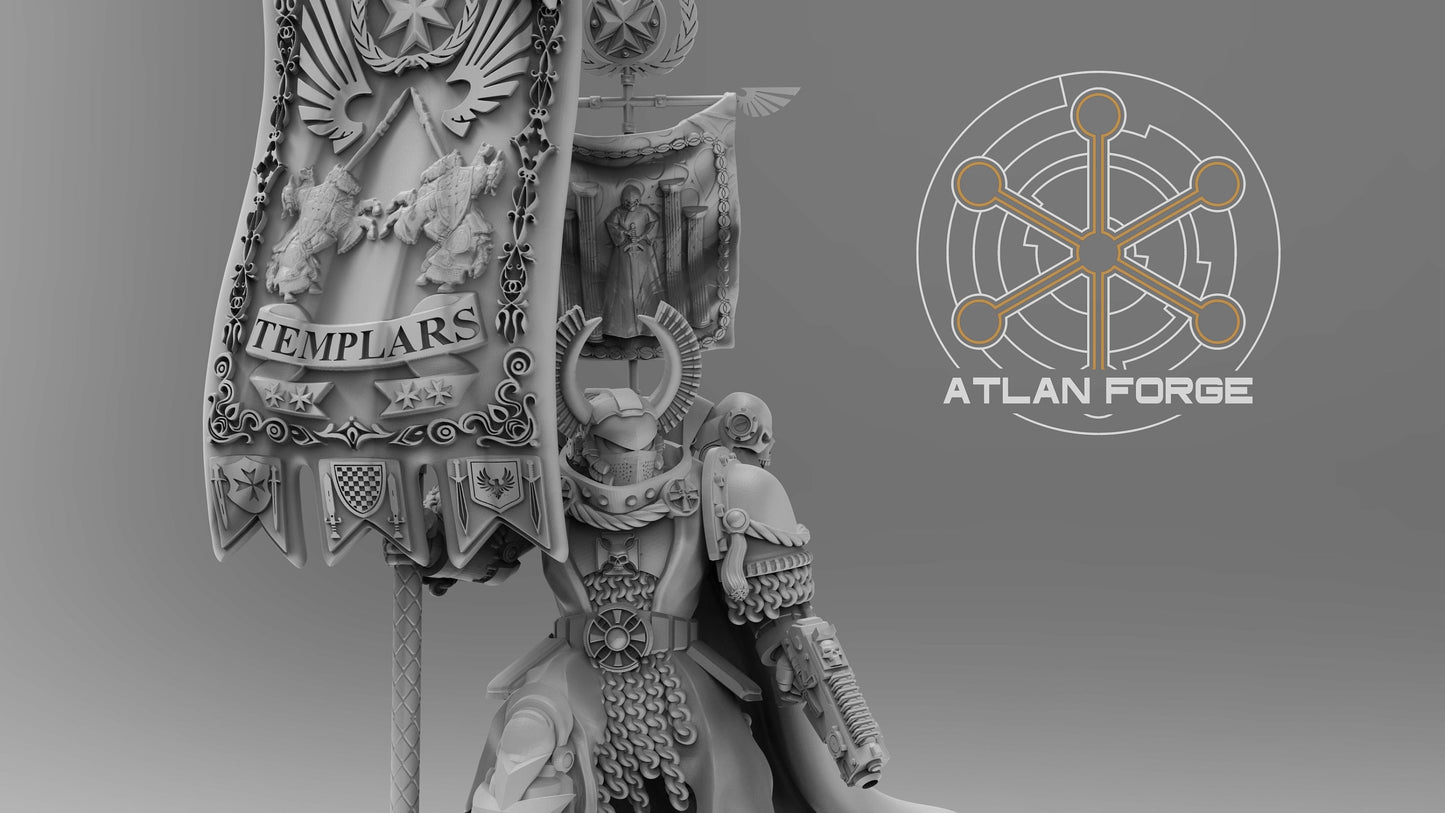 3d Printed Templar War Banner Bearer by Atlan Forge Miniatures