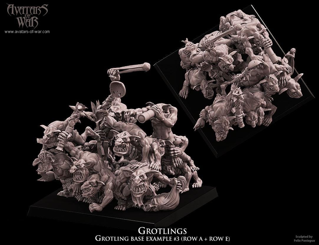 3D printed Grotlings Regiment by Avatars of War