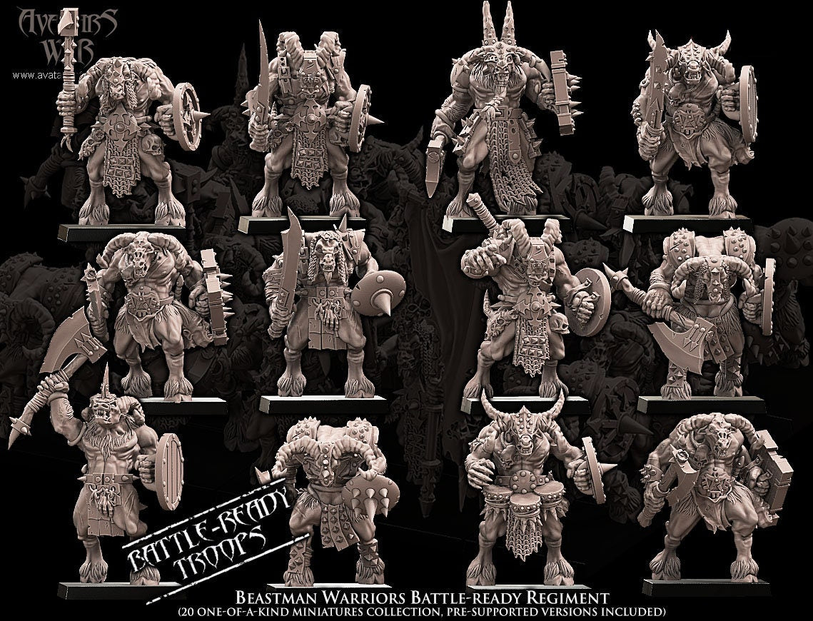 3D Printed Beastman Warriors Regiment x20 by Avatars of War