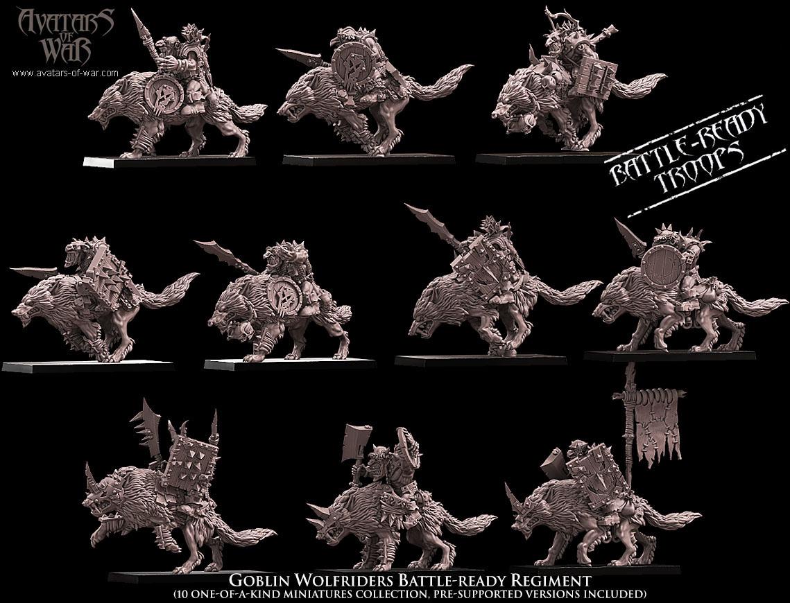 3D printed Goblin Wolfrider Battle-Ready Regiment by Avatars of War