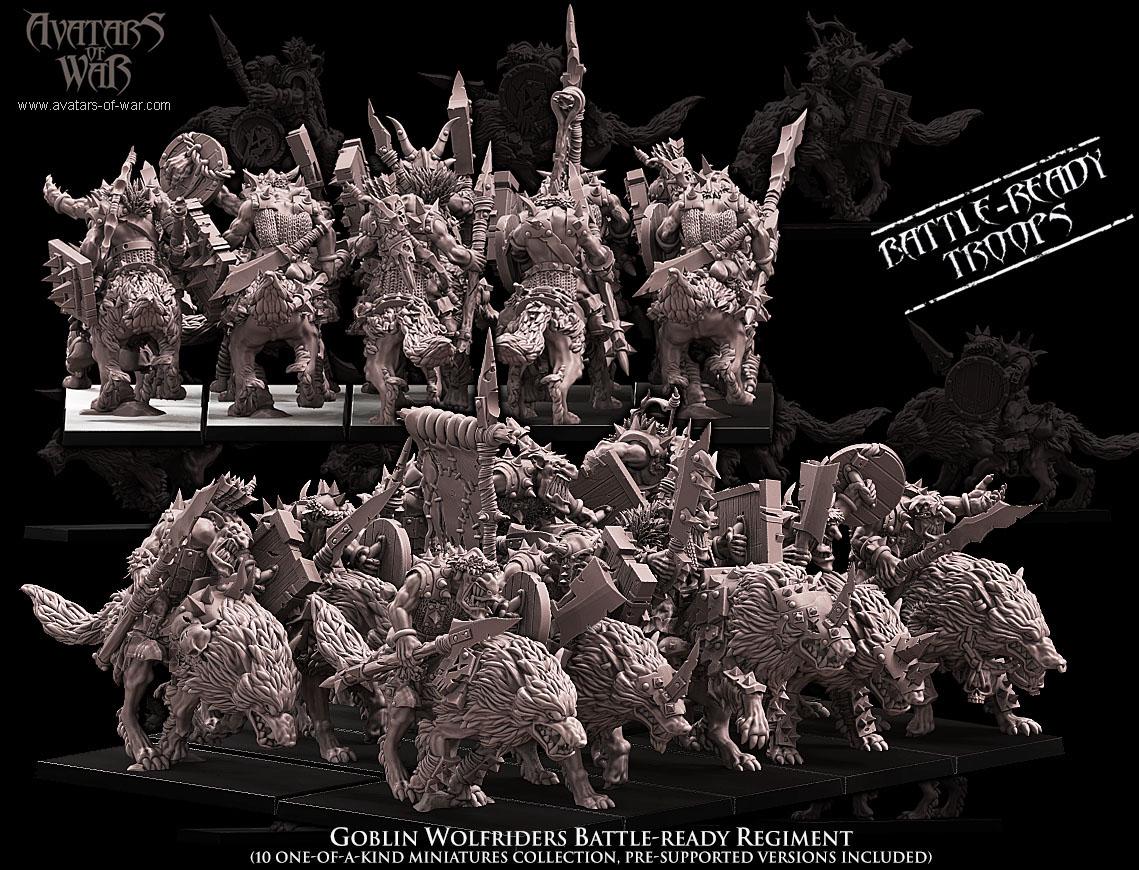 3D printed Goblin Wolfrider Battle-Ready Regiment by Avatars of War