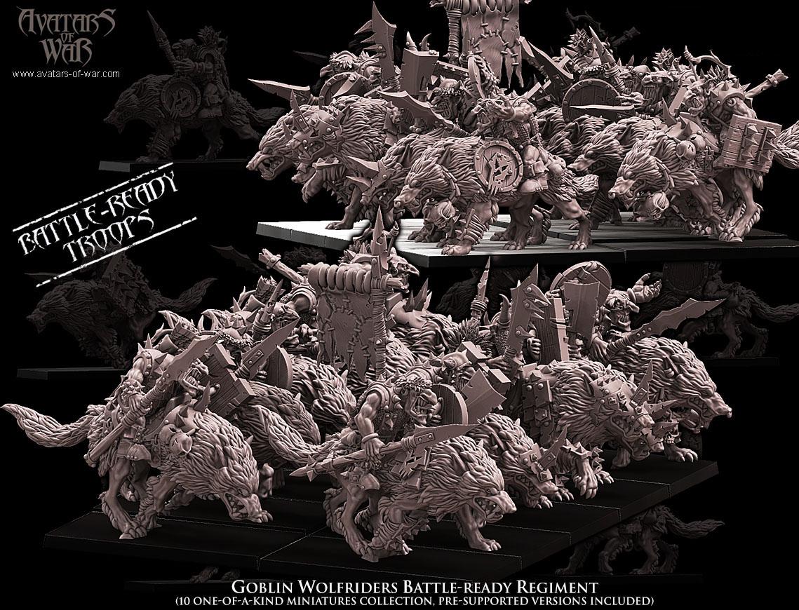 3D printed Goblin Wolfrider Battle-Ready Regiment by Avatars of War