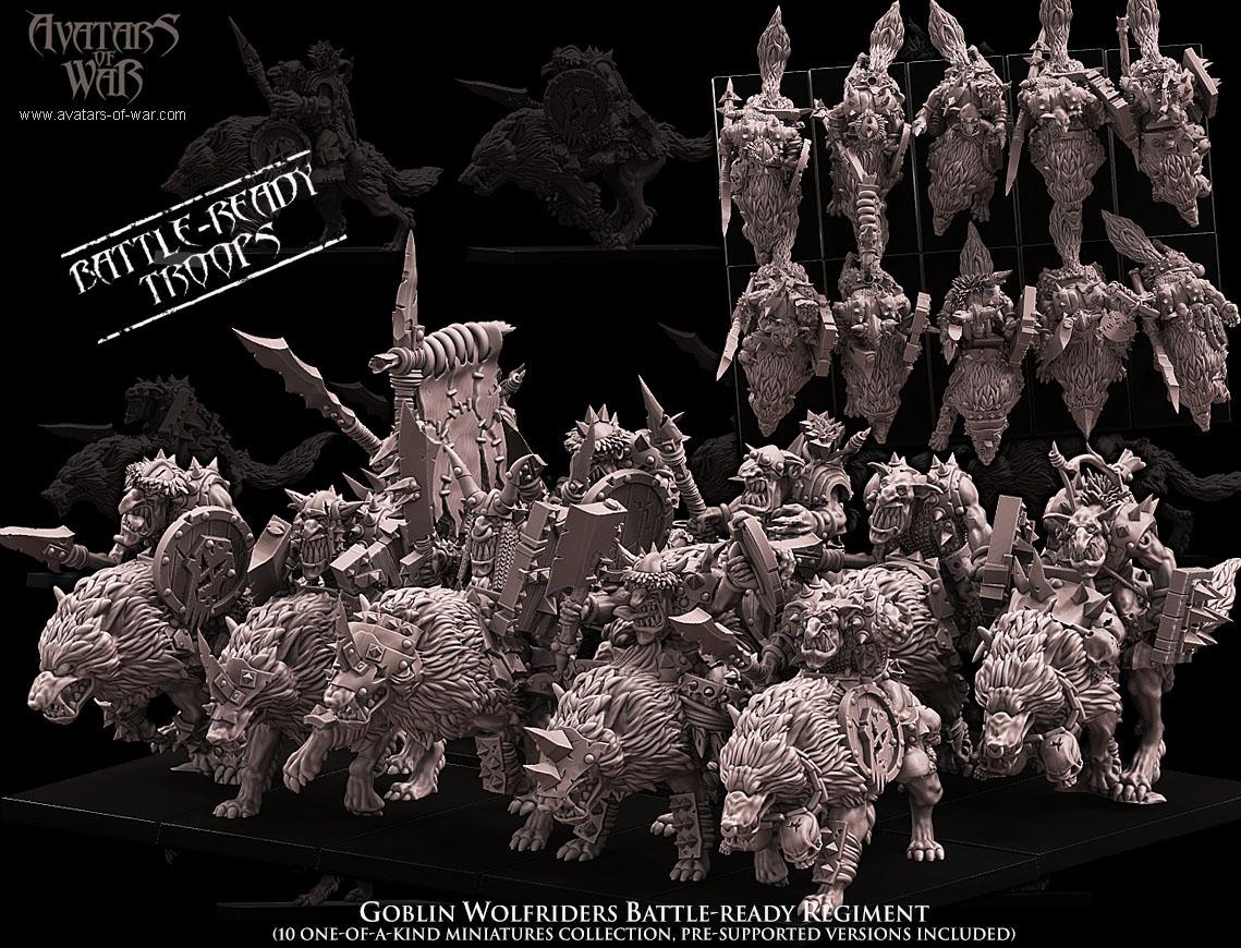 3D printed Goblin Wolfrider Battle-Ready Regiment by Avatars of War