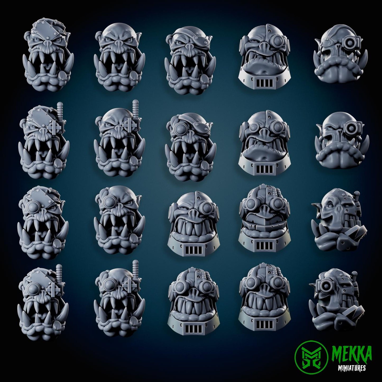 3d Printed Cybork Heads x20 by Mekka Miniatures