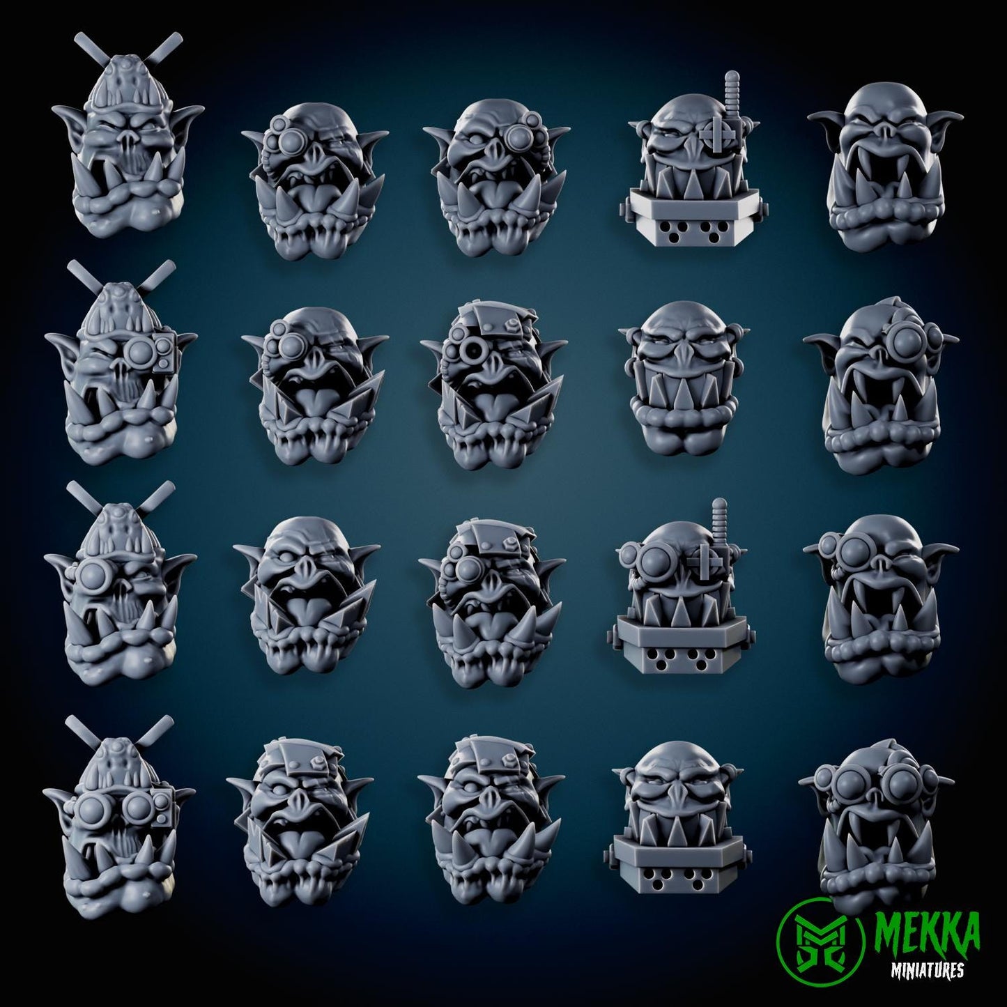 3d Printed Cybork Heads x20 by Mekka Miniatures