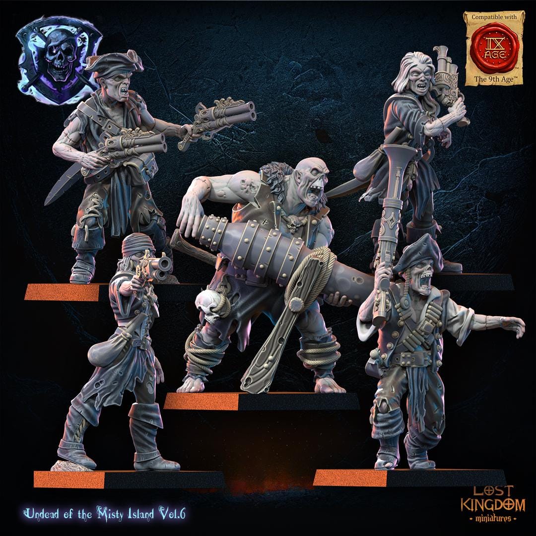 3d Printed Undead Pirate Regiment x10 by Lost Kingdom Miniatures
