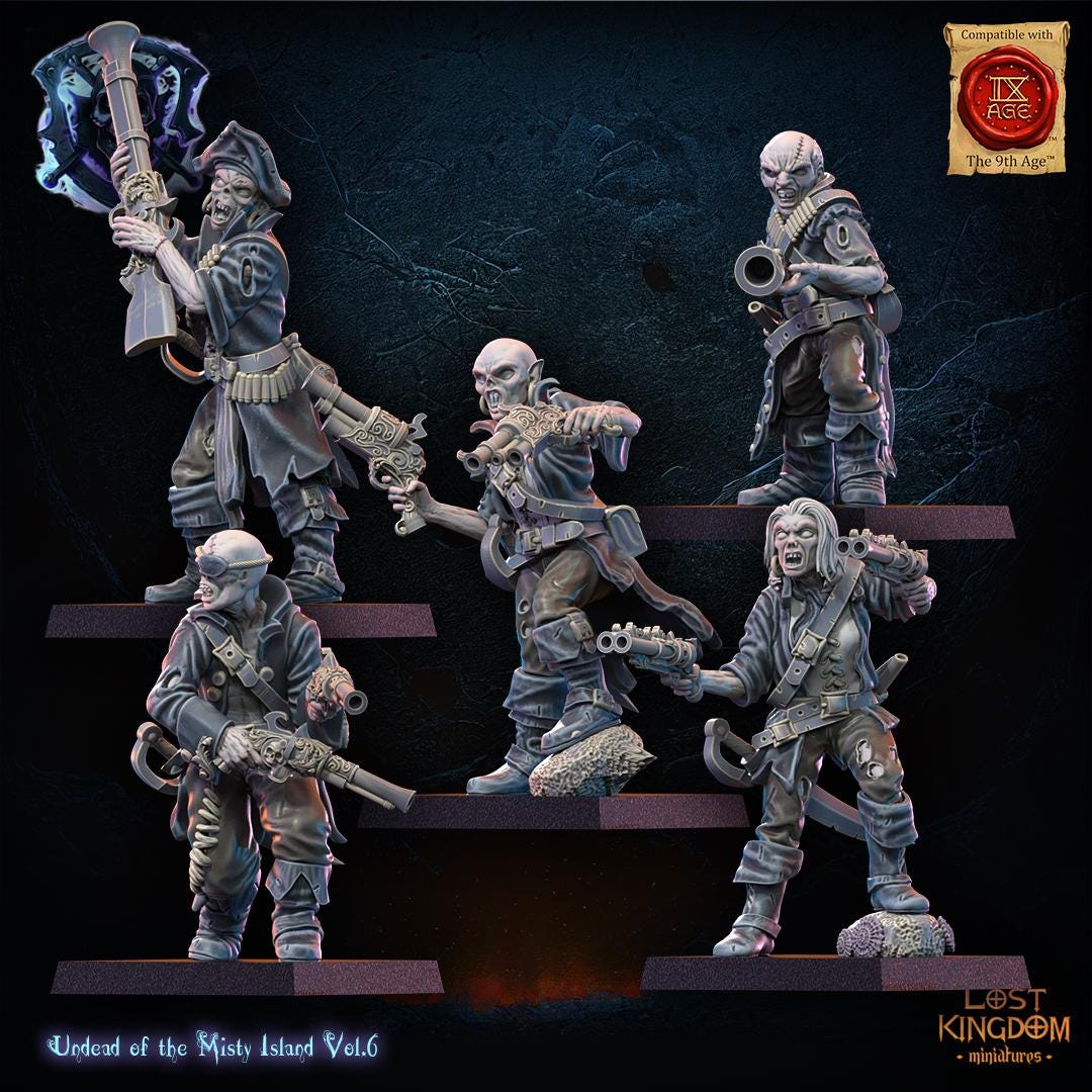 3d Printed Undead Pirate Regiment x10 by Lost Kingdom Miniatures