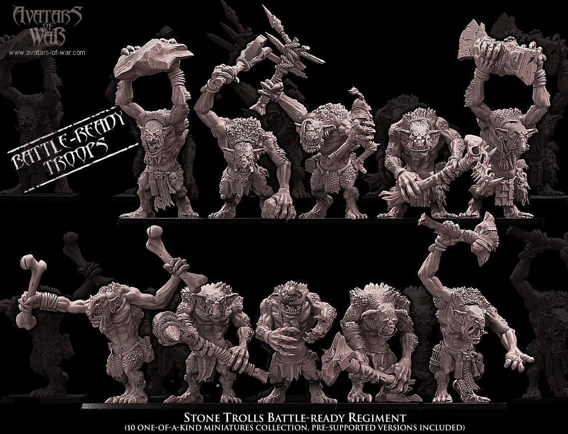 3D printed Stone Trolls x10 by Avatars of War