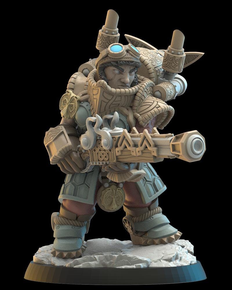 3d Printed Inga, Dwarf Engineer Captain by Lost Kingdom Miniatures