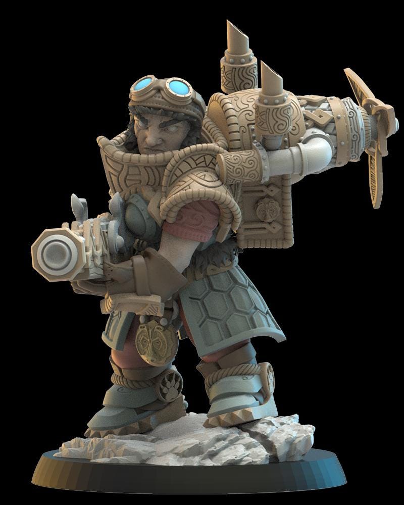 3d Printed Inga, Dwarf Engineer Captain by Lost Kingdom Miniatures