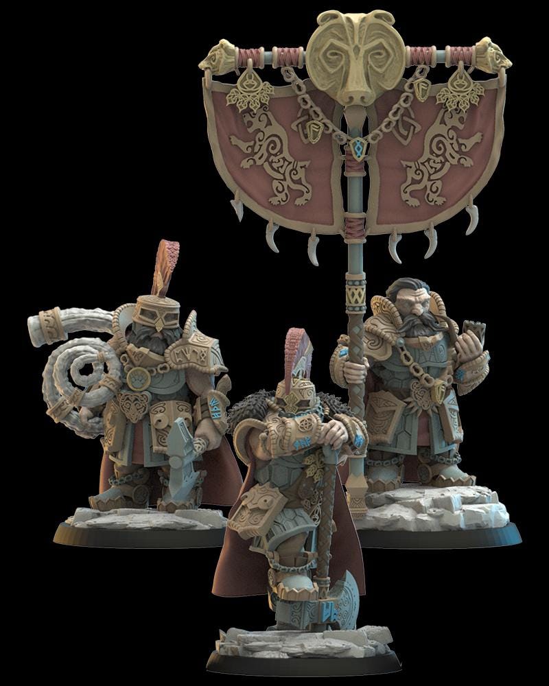 3d Printed Dwarf Magyabor Guard Command Group by Lost Kingdom Miniatures