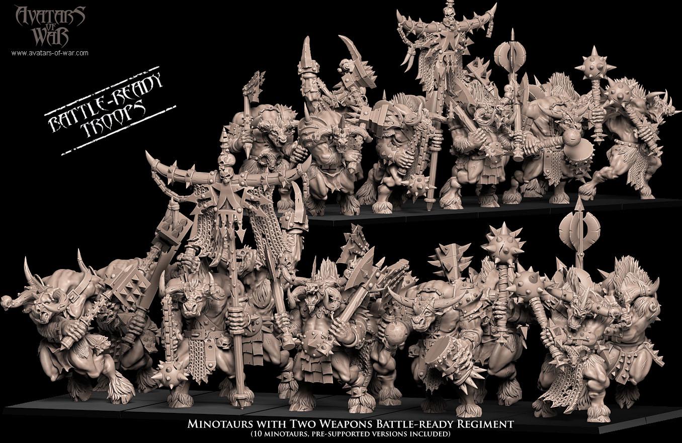 3D printed Minotaurs with Two Weapons by Avatars of War