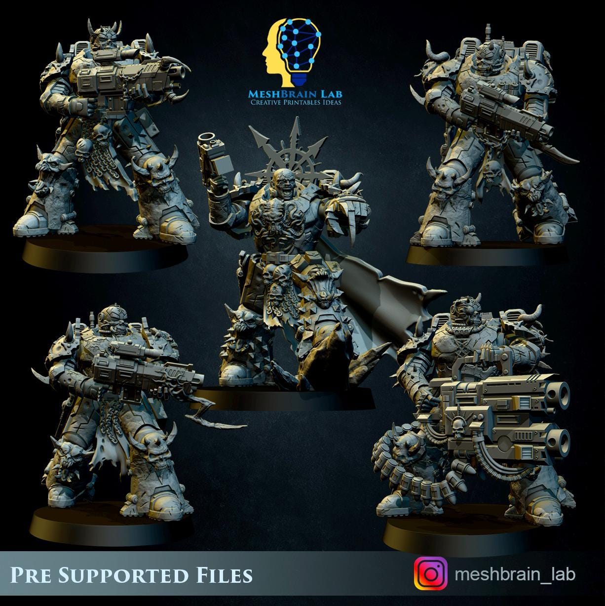 3d Printed Doom Marine Squad, by Meshbrain Labs