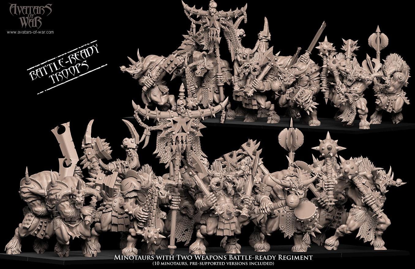 3D printed Minotaurs with Two Weapons by Avatars of War