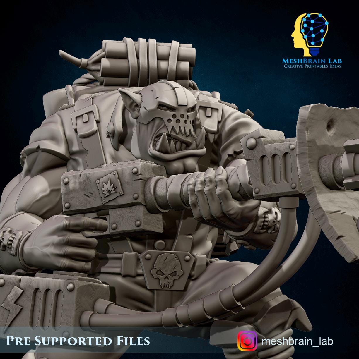 3d Printed Ork Commando with Rocket Launcherby Meshbrain Labs