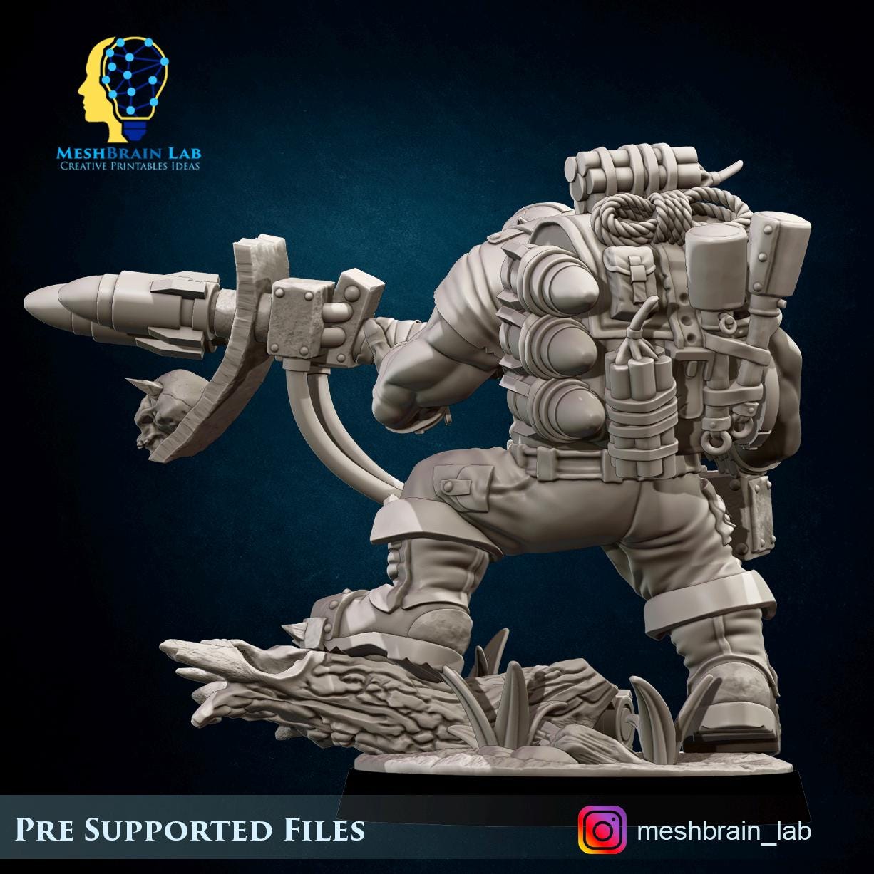 3d Printed Ork Commando with Rocket Launcherby Meshbrain Labs