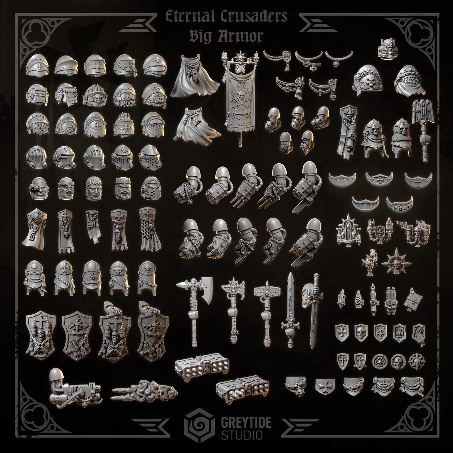 3d Printed Eternal Crusader Heads x10 Upgrade Kit by Greytide Studio