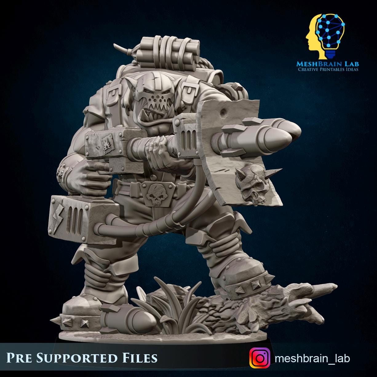 3d Printed Ork Commando with Rocket Launcherby Meshbrain Labs