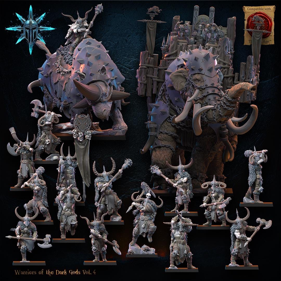 3D Printed Heavy Weapon Chaos Barbarian Command Group by Lost Kingdom Miniatures