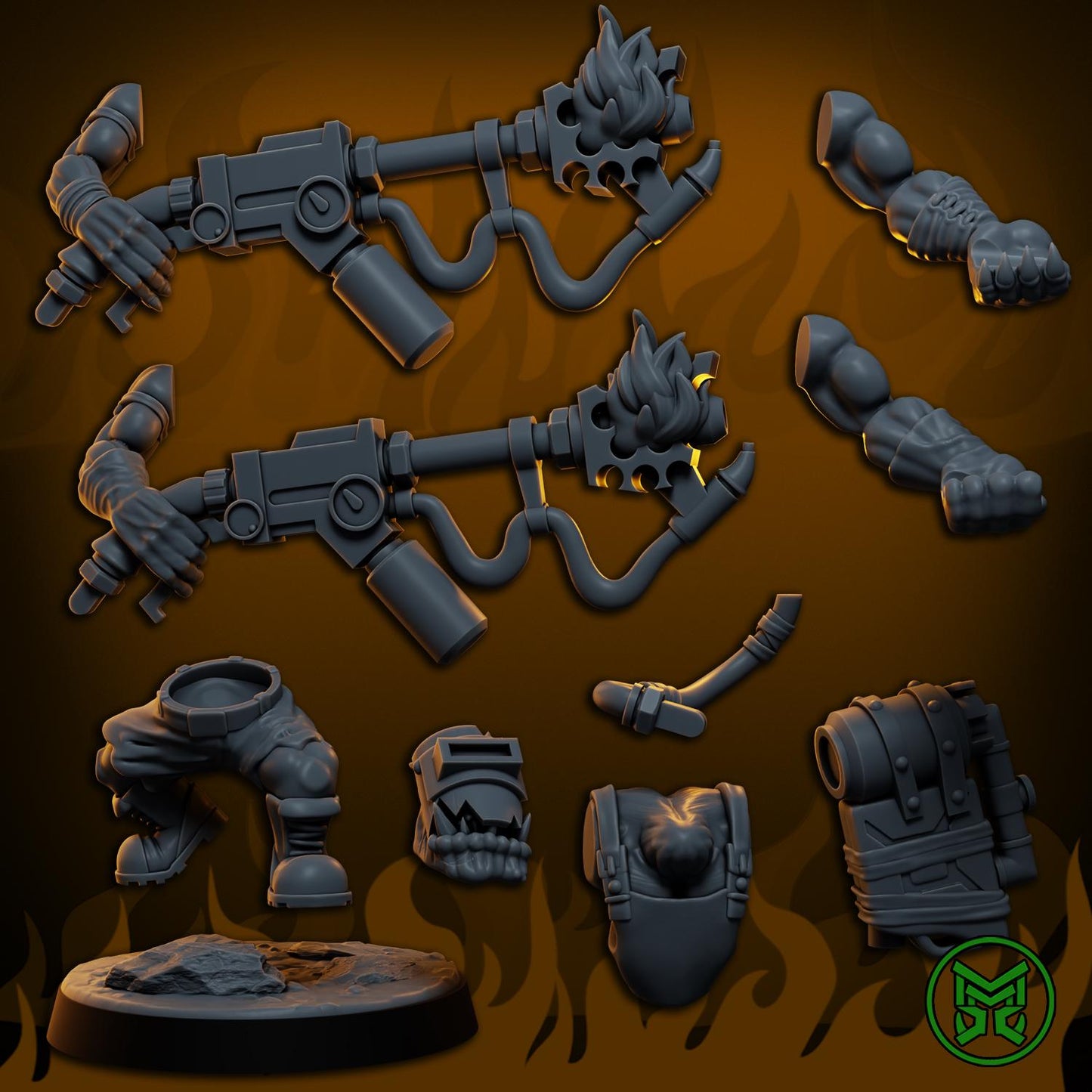 3d Printed Ork Flamerz by Mekka Miniatures