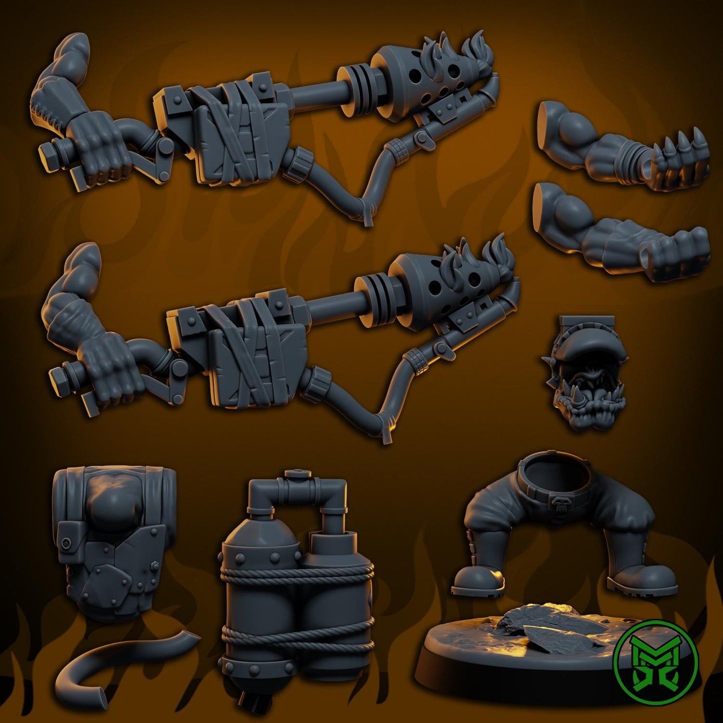 3d Printed Ork Flamerz by Mekka Miniatures