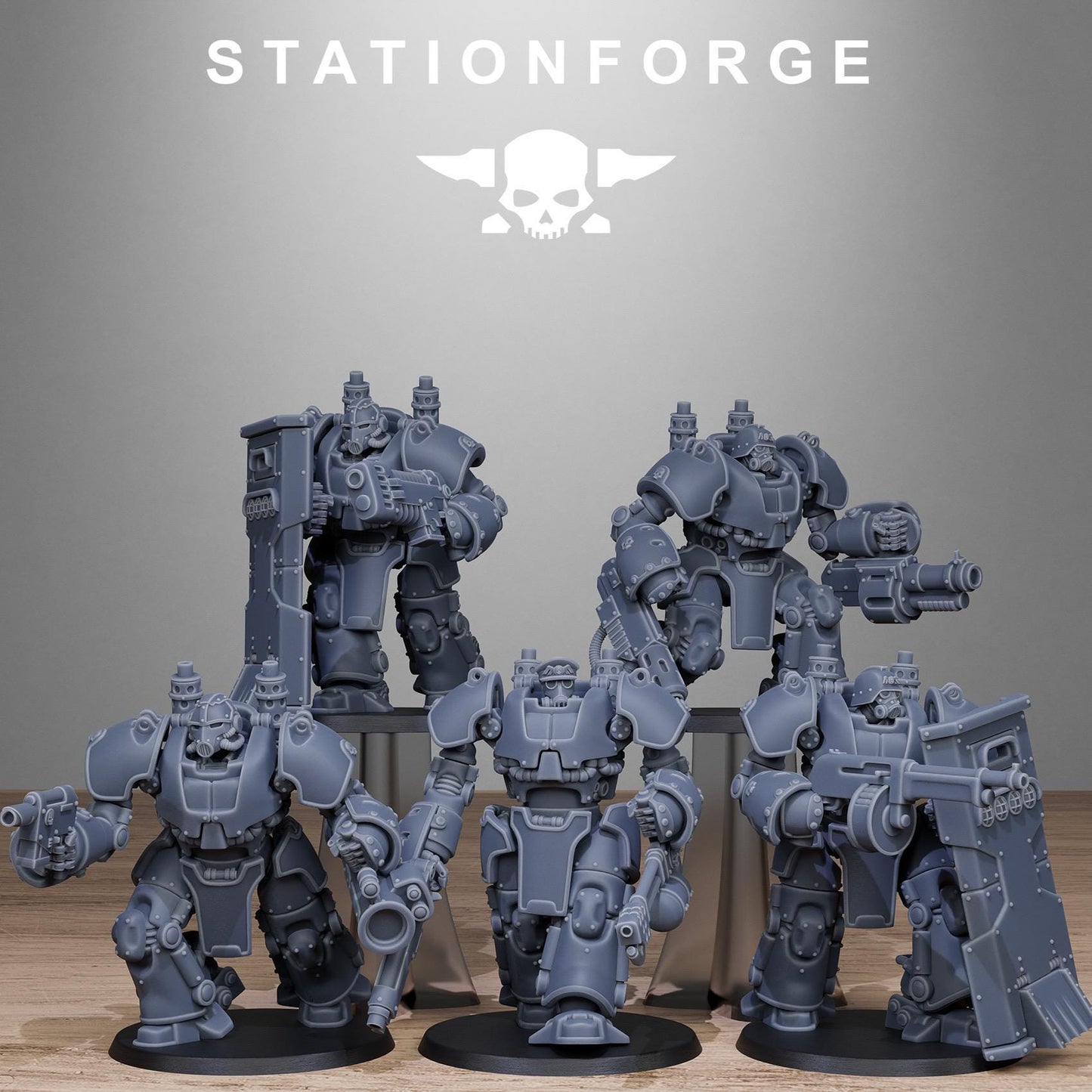 3D Printed GrimGuard Power Armor x5 by StationForge Miniatures