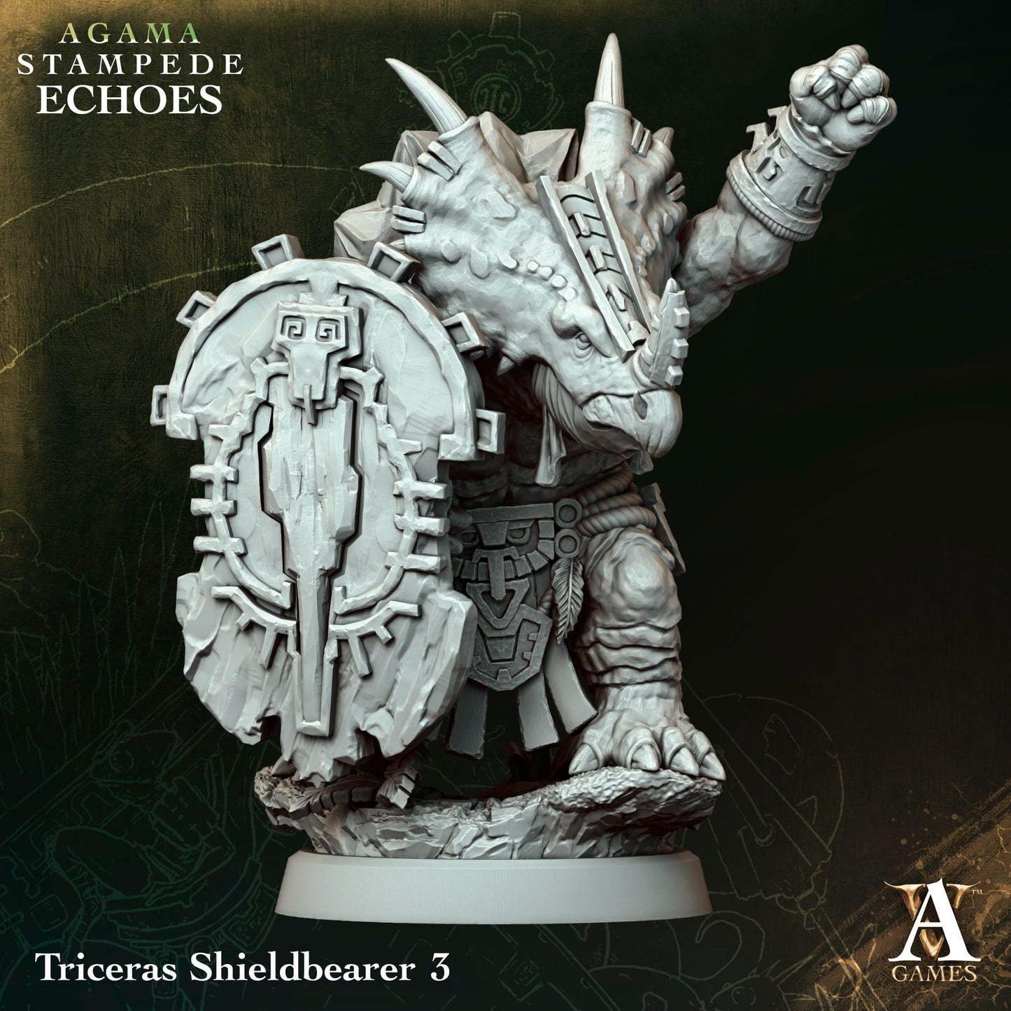 3D Printed Triceras Shieldbearer by Archvillain Games