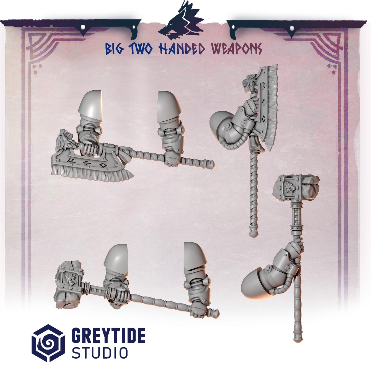 3d Printed Primal Hounds Big 2 Handed Weapons Set  by Greytide Studio
