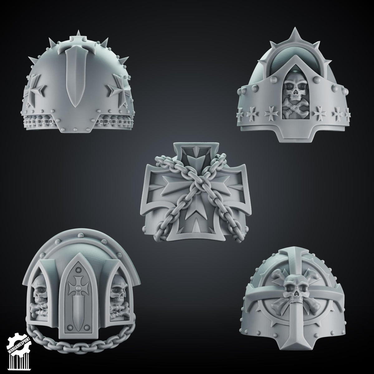 3d Printed Marine Crusader Big Shoulders Set #1 x10 by Wargames Print