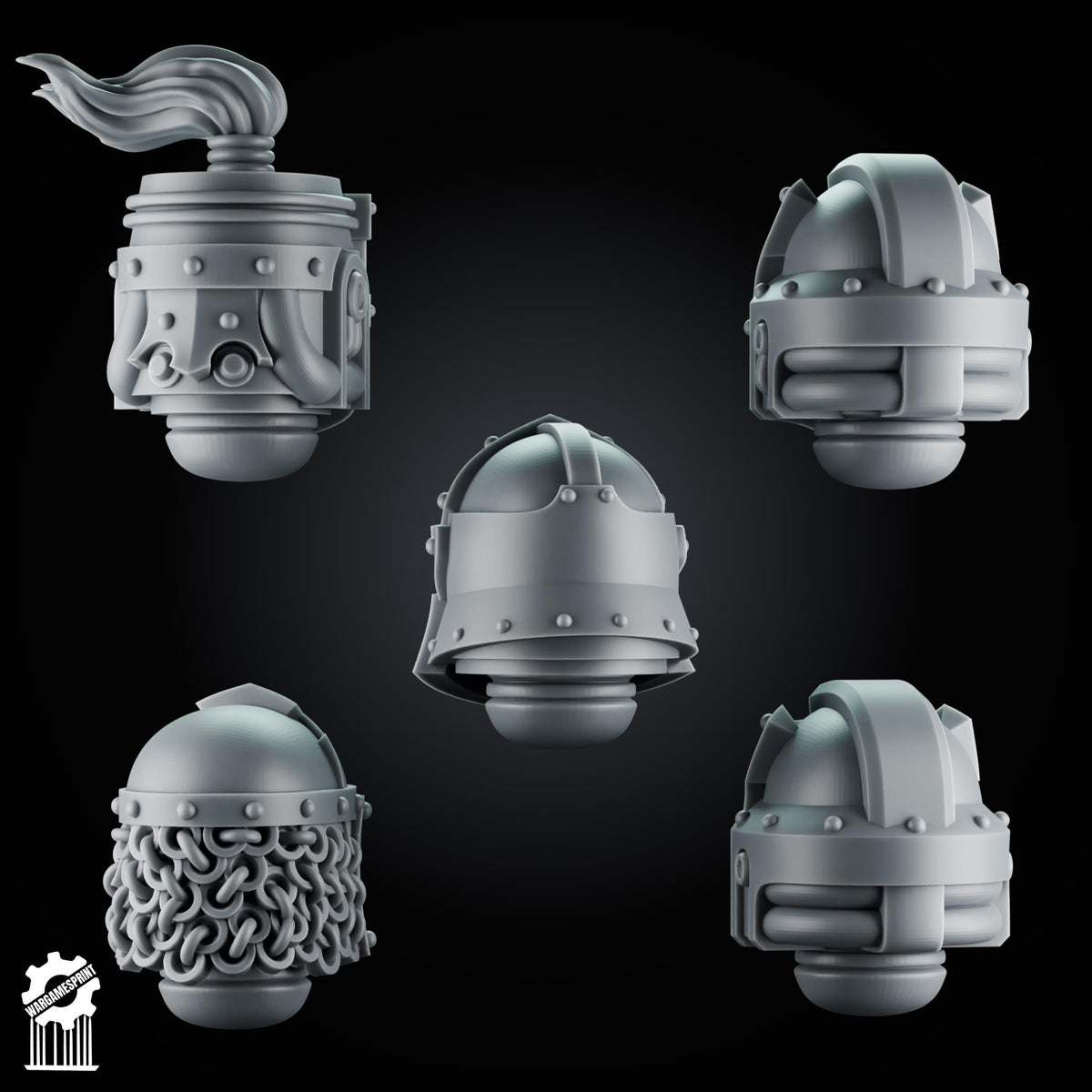 3d Printed Crusader Helmets Set #6 x10 by Wargames Print
