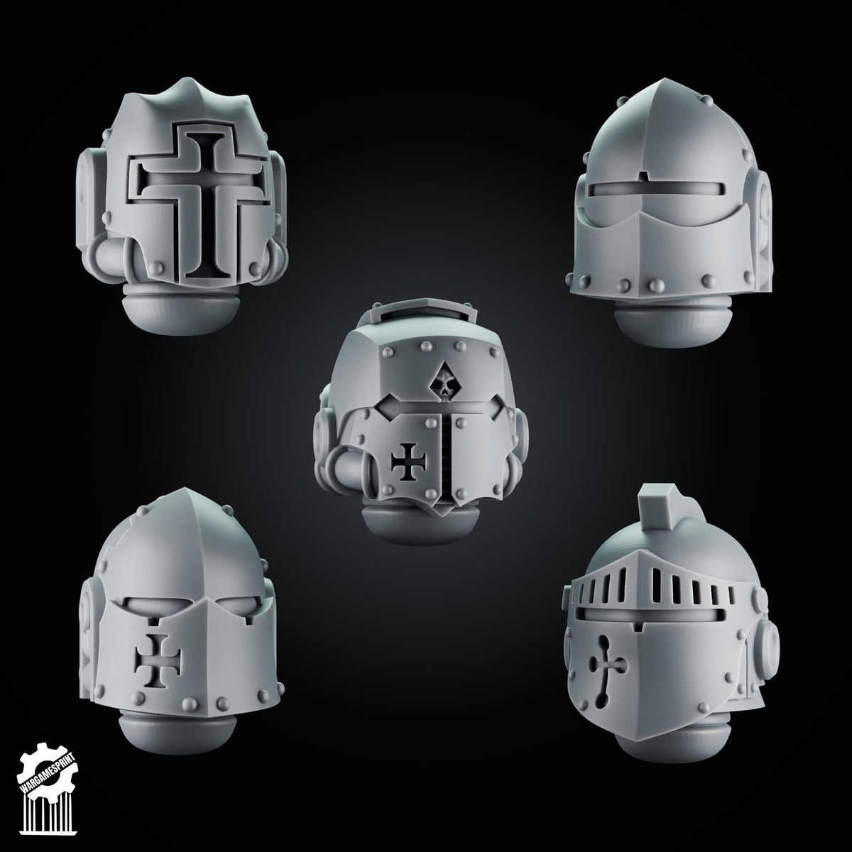 3d Printed Crusader Helmets Set #4 x10 by Wargames Print