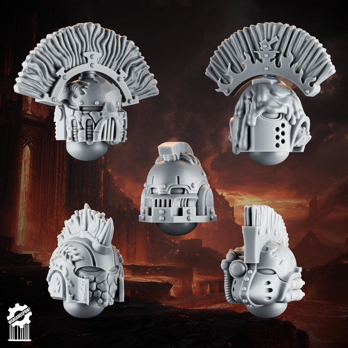 3d Printed Emberforge Helmets Set 4 x10 by Wargames Print