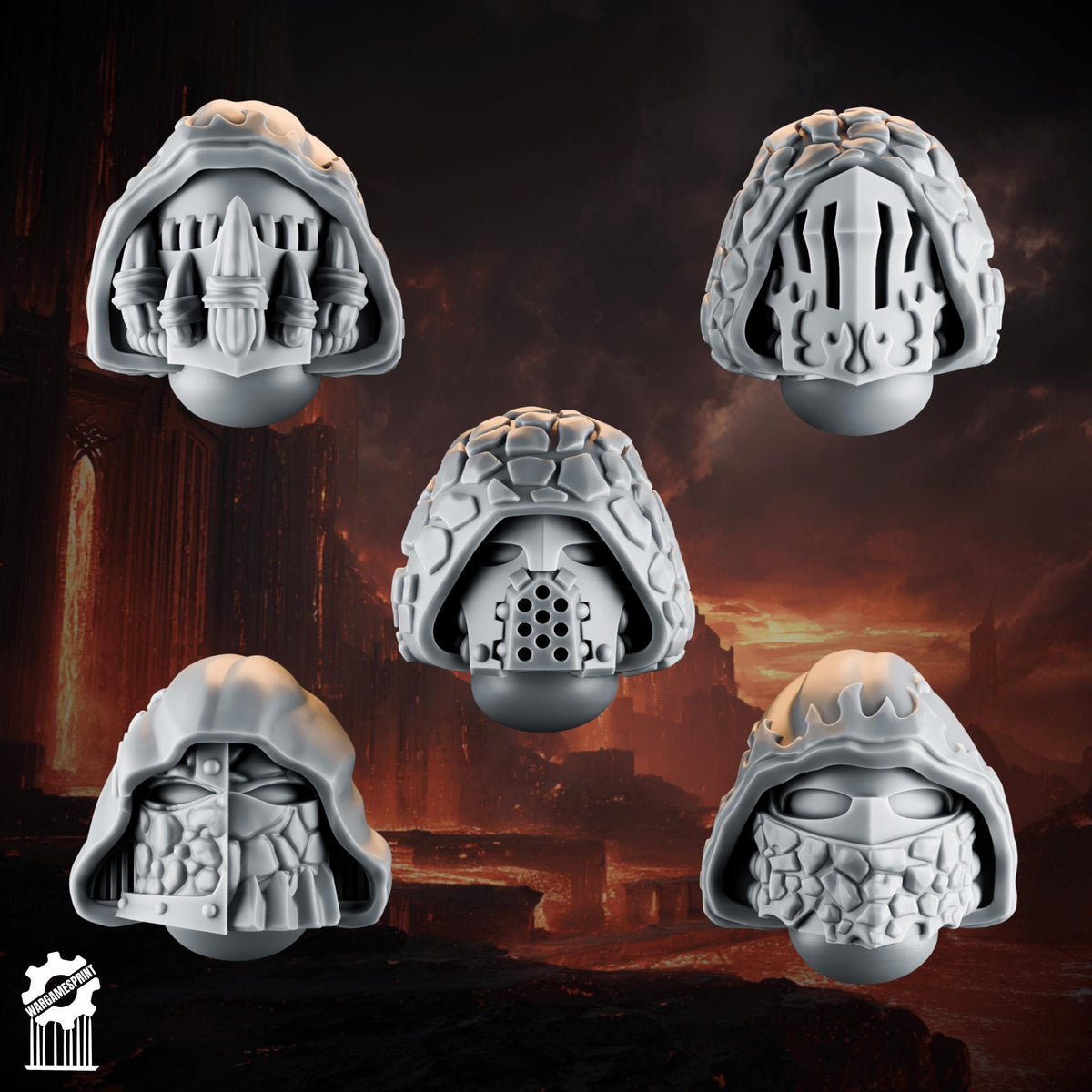 3d Printed Emberforge Helmets Set 3 x10 by Wargames Print